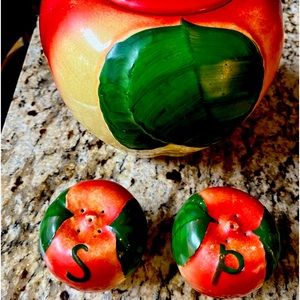 Vintage Apple Cookie Jar and Salt/ Pepper Shakers